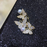 Butterfly Zircon Pearl Brooch Pin Women