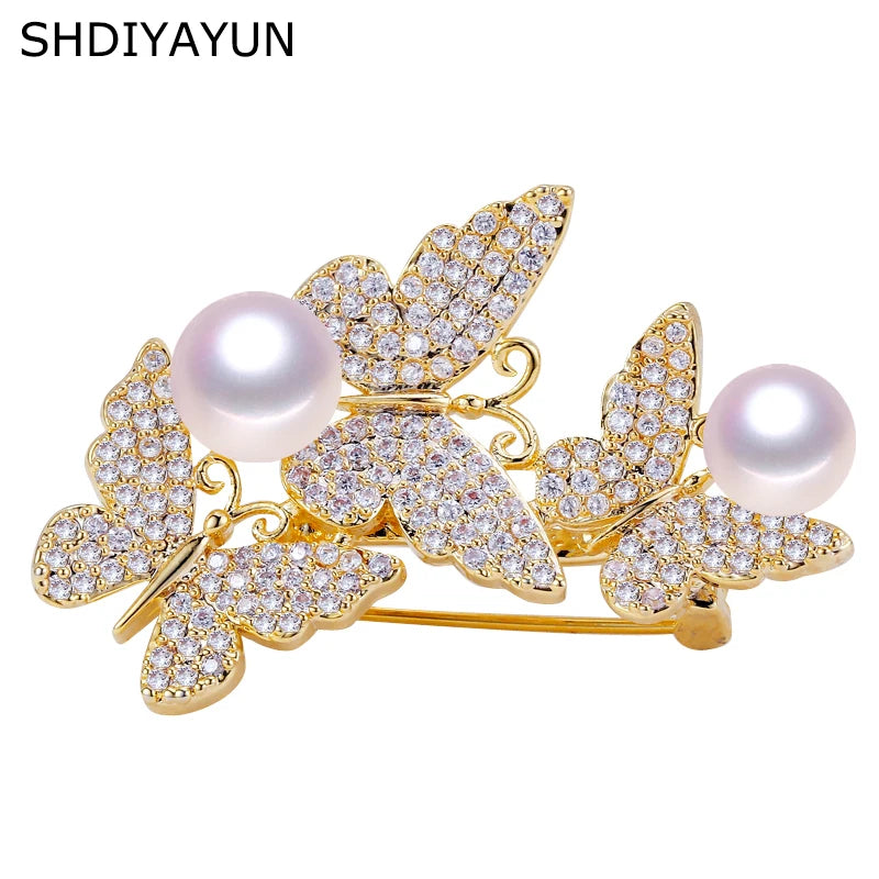 Butterfly Zircon Pearl Brooch Pin Women