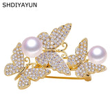 Butterfly Zircon Pearl Brooch Pin Women