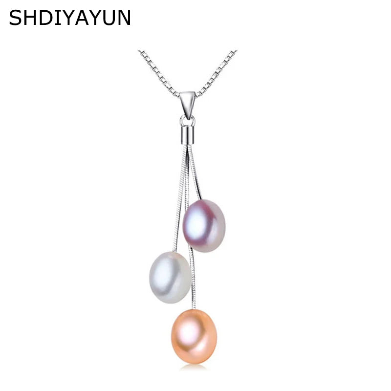 Multicolour Tassel Pearl Necklace 925 Sterling Silver Jewelry