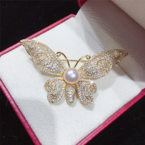 Butterfly Pearl Brooch Classic Women's Pin Natural Freshwater Jewelry Gift