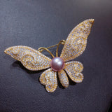 Butterfly Pearl Brooch Classic Women's Pin Natural Freshwater Jewelry Gift