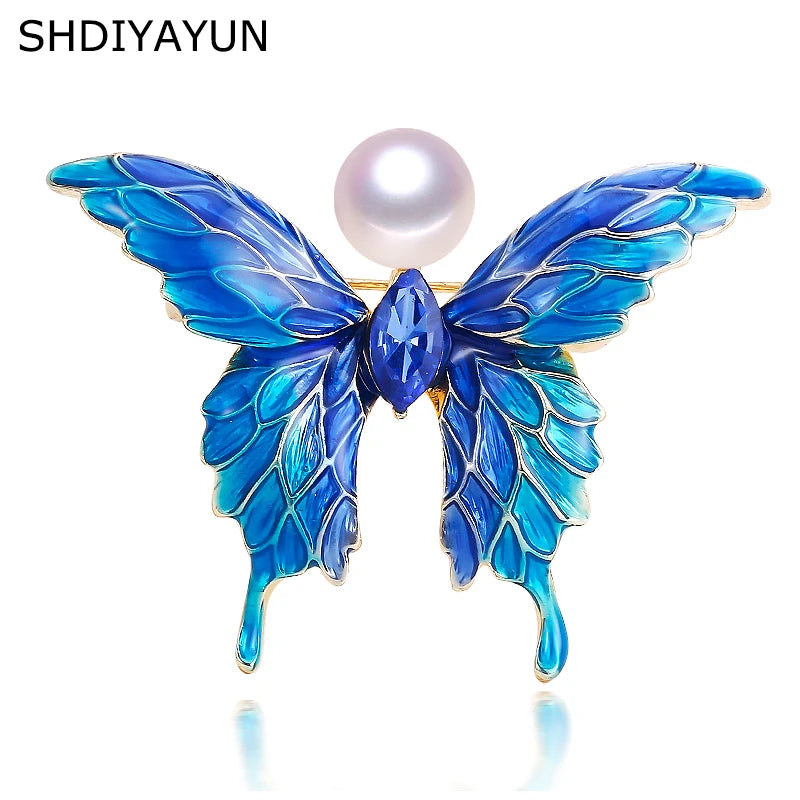 Enamel Butterfly Pearl Brooch Wedding Jewelry