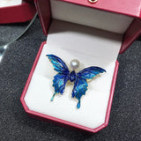 Enamel Butterfly Pearl Brooch Wedding Jewelry