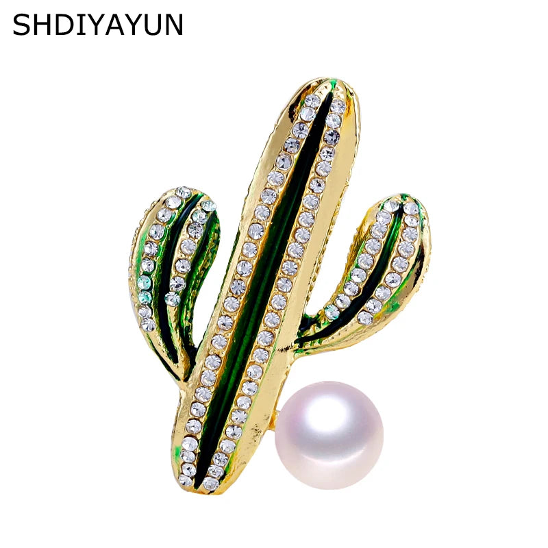 Pearl Cactus Brooch for Women Natural Freshwater Pearl Jewelry