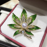 Leaf Brooch Natural Freshwater Pearl Enamel Pin Wedding Jewelry