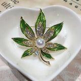 Leaf Brooch Natural Freshwater Pearl Enamel Pin Wedding Jewelry