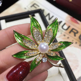 Leaf Brooch Natural Freshwater Pearl Enamel Pin Wedding Jewelry