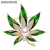 Leaf Brooch Natural Freshwater Pearl Enamel Pin Wedding Jewelry