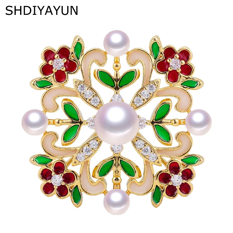 Enamel Square Pearl Brooch for Women