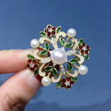 Enamel Square Pearl Brooch for Women