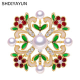 Enamel Square Pearl Brooch for Women