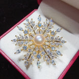 Snowflake Pearl Brooch Women Freshwater Pin Fine Jewelry