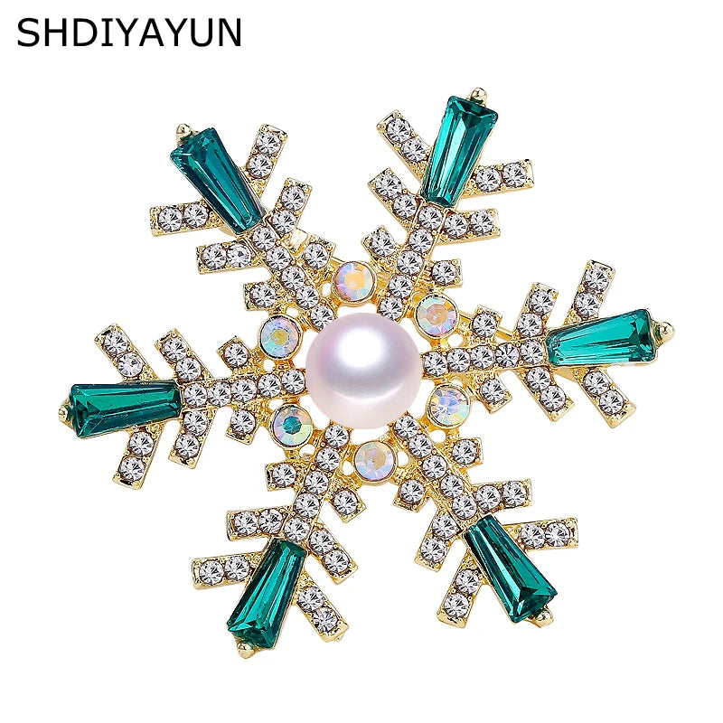 Snowflake Pearl Brooch for Women, Elegant Rhinestone Pin