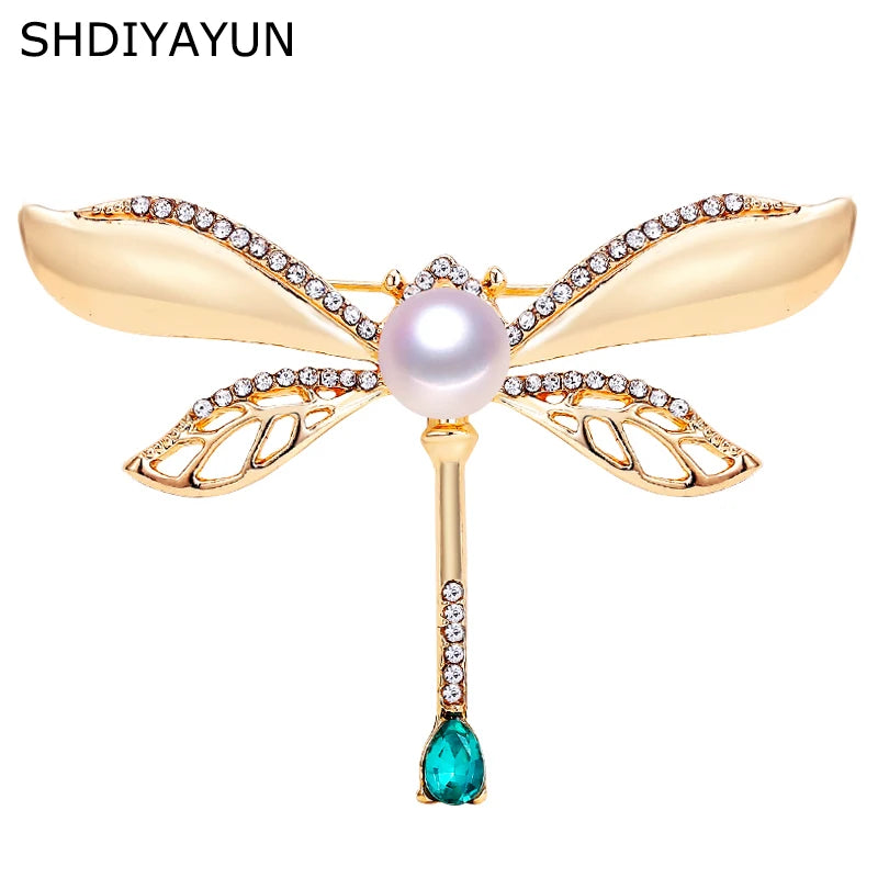Vintage Dragonfly Brooch Natural Pearl Jewelry