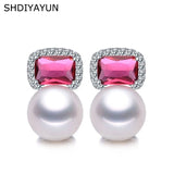 Ruby Pearl Earrings 925 Sterling Silver Real Freshwater Pearl Stud Earrings