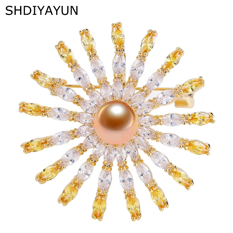 Round Freshwater Pearl Brooch Pin Women's Fine Jewelry Gift