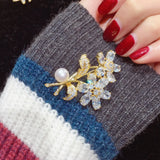 Zircon Flower Brooch with Freshwater Pearl
