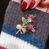 Zircon Flower Brooch with Freshwater Pearl