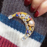Natural Freshwater Pearl Moon Brooch for Women