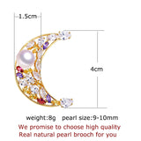 Natural Freshwater Pearl Moon Brooch for Women