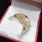 Natural Freshwater Pearl Moon Brooch for Women