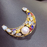 Natural Freshwater Pearl Moon Brooch for Women