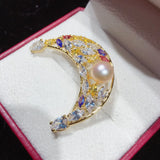Natural Freshwater Pearl Moon Brooch for Women