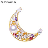 Natural Freshwater Pearl Moon Brooch for Women