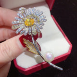 Flower Brooch with Natural Freshwater Pearl