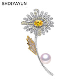 Flower Brooch with Natural Freshwater Pearl