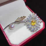 Flower Brooch with Natural Freshwater Pearl