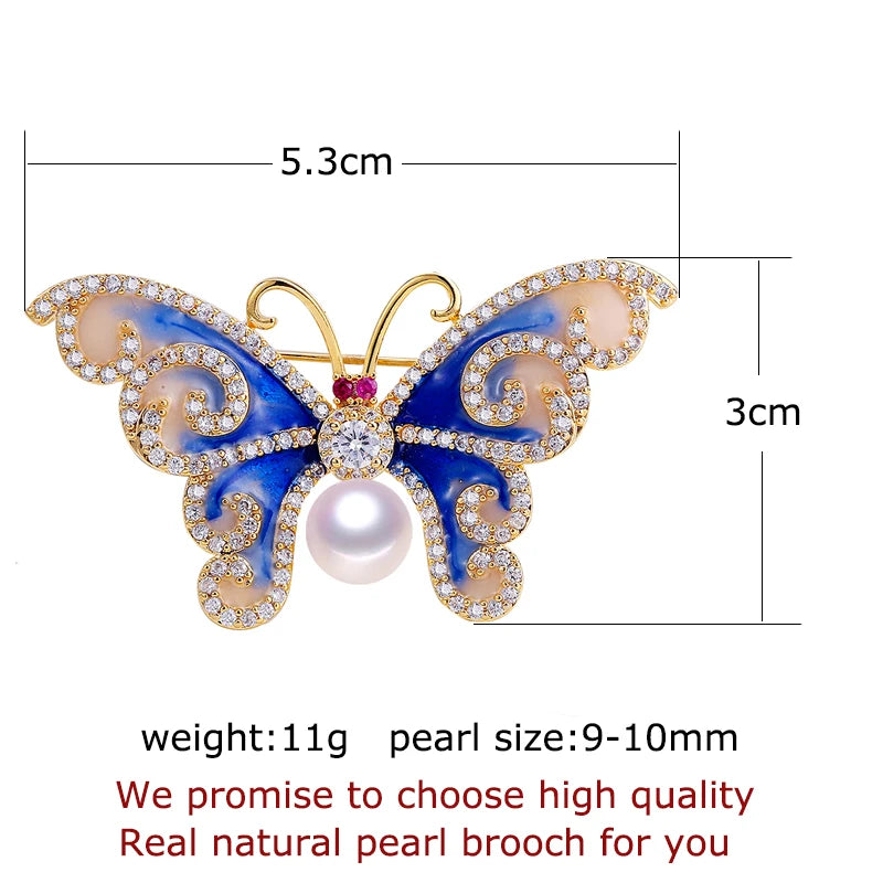 Vintage Enamel Butterfly Brooch with Freshwater Pearl