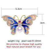 Vintage Enamel Butterfly Brooch with Freshwater Pearl
