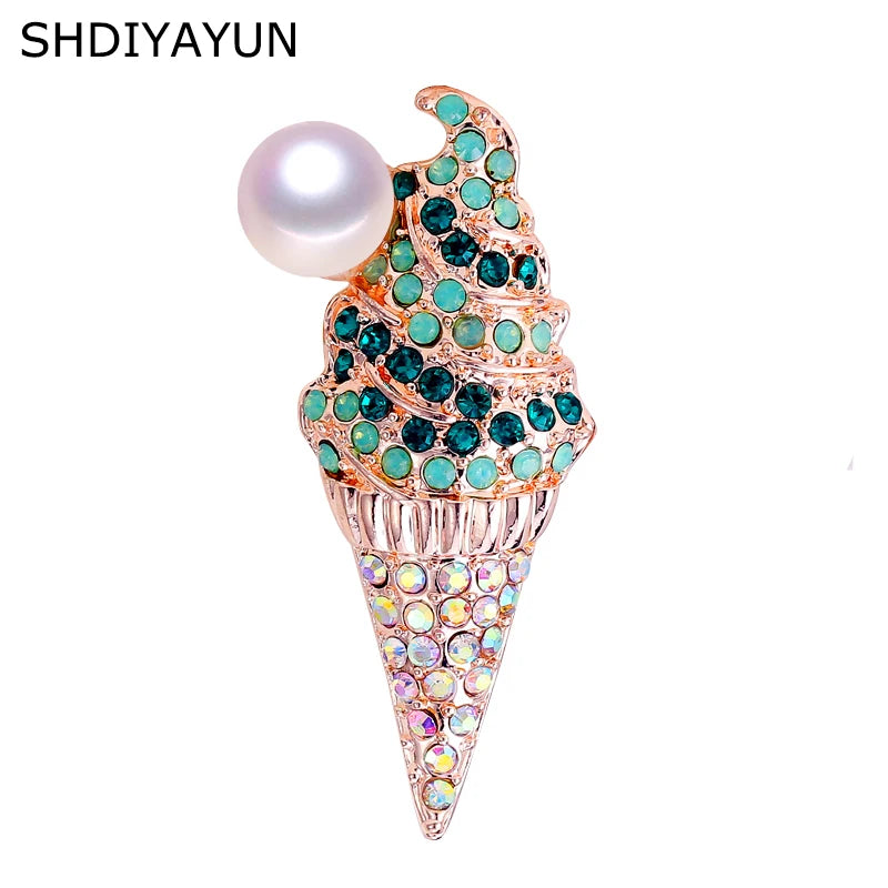 Freshwater Pearl Ice Cream Brooch Pins for Women Jewelry