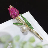 Freshwater Pearl Tulips Brooch Pins for Women Jewelry Mother Gift