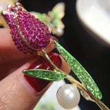 Freshwater Pearl Tulips Brooch Pins for Women Jewelry Mother Gift
