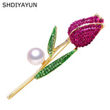 Freshwater Pearl Tulips Brooch Pins for Women Jewelry Mother Gift