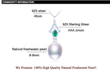 925 Silver Pearl Necklace Green Zircon Pendant Gift