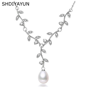 Freshwater Pearl Choker Necklace Leaf Pendant 925 Sterling Silver
