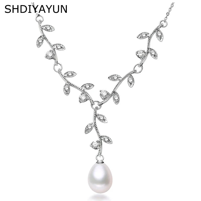 Freshwater Pearl Choker Necklace Leaf Pendant 925 Sterling Silver