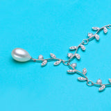 Freshwater Pearl Choker Necklace Leaf Pendant 925 Sterling Silver