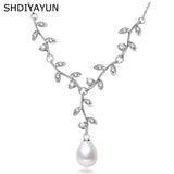 Freshwater Pearl Choker Necklace Leaf Pendant 925 Sterling Silver