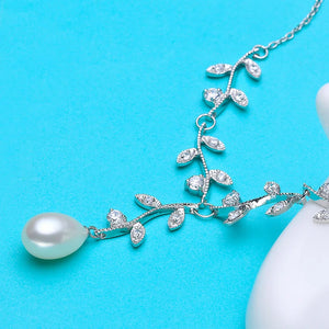Freshwater Pearl Choker Necklace Leaf Pendant 925 Sterling Silver