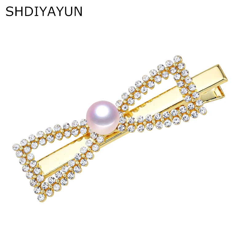 Pearl Hair Clip Woman Freshwater Pearl Jewelry Barrette Bow Hair Pin