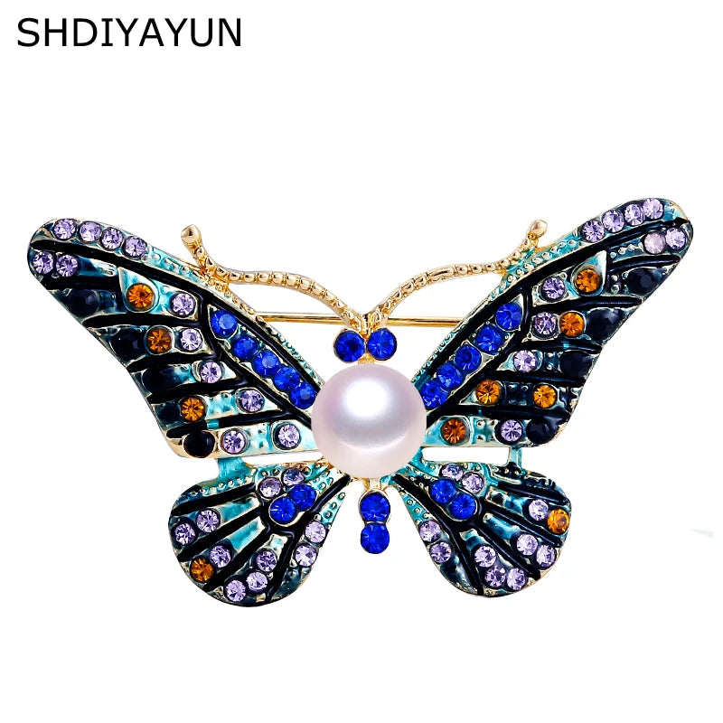 Vintage Butterfly Brooch Natural Pearl Jewelry