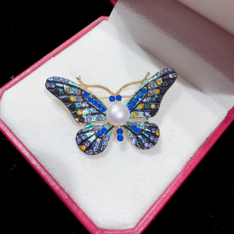 Vintage Butterfly Brooch Natural Pearl Jewelry