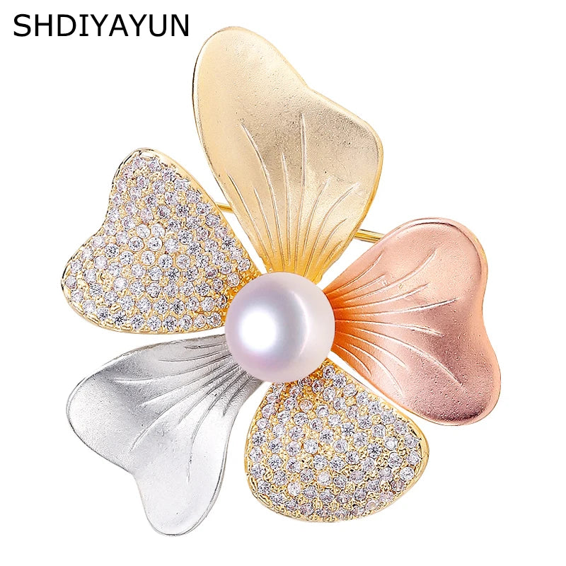 Italian Technology Pearl Brooch Texture Flower Brooch Pins