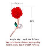 Vermilion Red Pearl Flower Brooch Pin