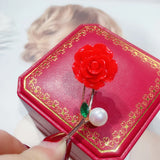 Vermilion Red Pearl Flower Brooch Pin
